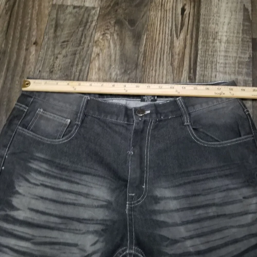 Black Lacquer Men's Jeans Black Size 38x33‎ Denim Button Zip Y2K Hip Hop Urban
